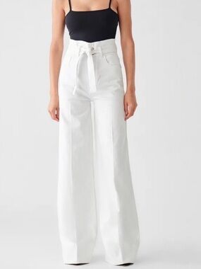 DL1961 Hepburn High Rise Wide Leg Jeans White Belted